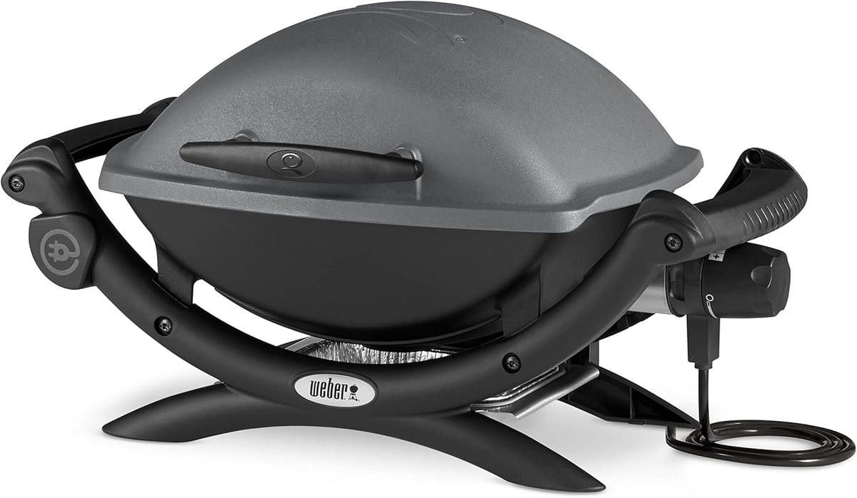 Weber Q 1400 - Barbecue électrique portable avec grille en fonte d'acier émaillée - Noir 42 x 69 x 37 cm pour extérieur - Surface de cuisson 43 x 32 cm et bac amovible