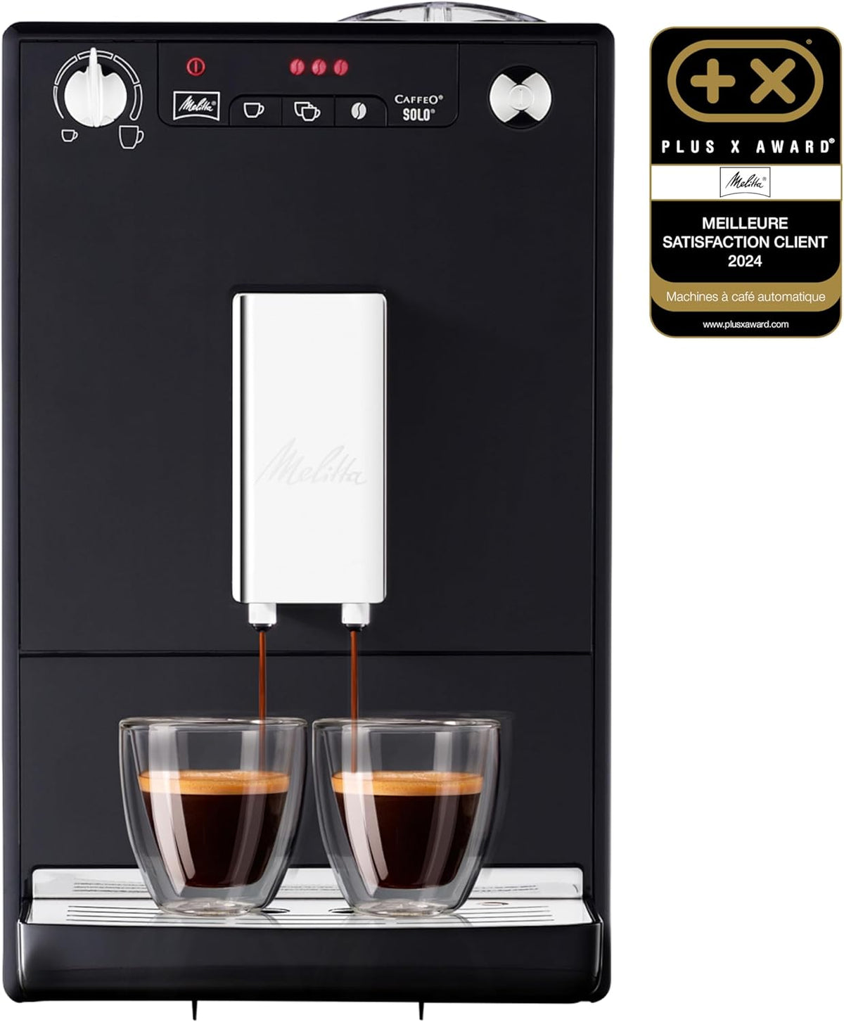 Melitta Solo E950 201 - Machine à café grains automatique noire 1400 W - Réservoir 1,2 L broyeur intégré et affichage LED - Mode 1 ou 2 tasses et chauffe tasse