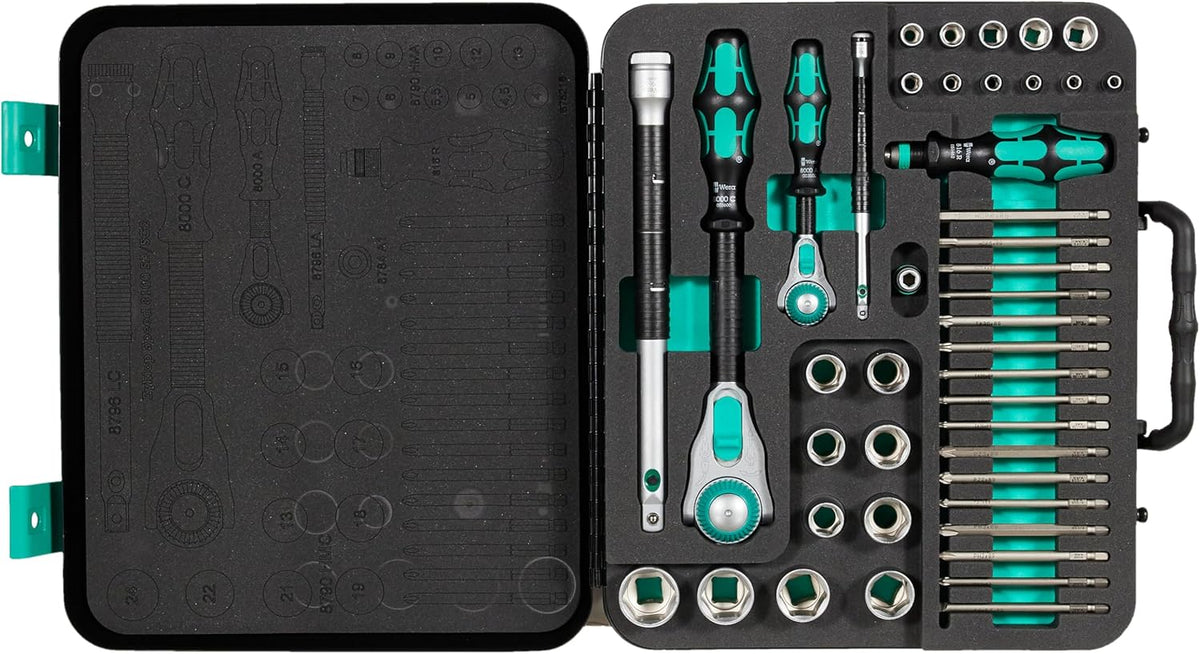 Wera Jeu de cliquet 43 pièces 1/4 et 1/2 pouce - Ensemble d'outils métriques avec finition polie - Cliquet manuel professionnel vert