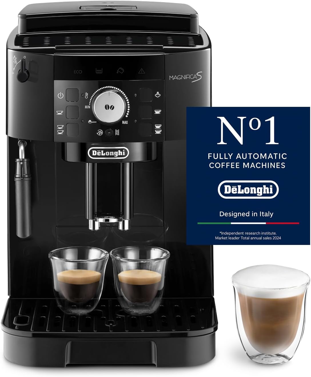De Longhi Magnifica S ECAM11.112.B - Machine expresso automatique noire - Format 43 x 23 x 34 cm avec mousseur manuel - Fonction programmable pour espresso et cappuccino