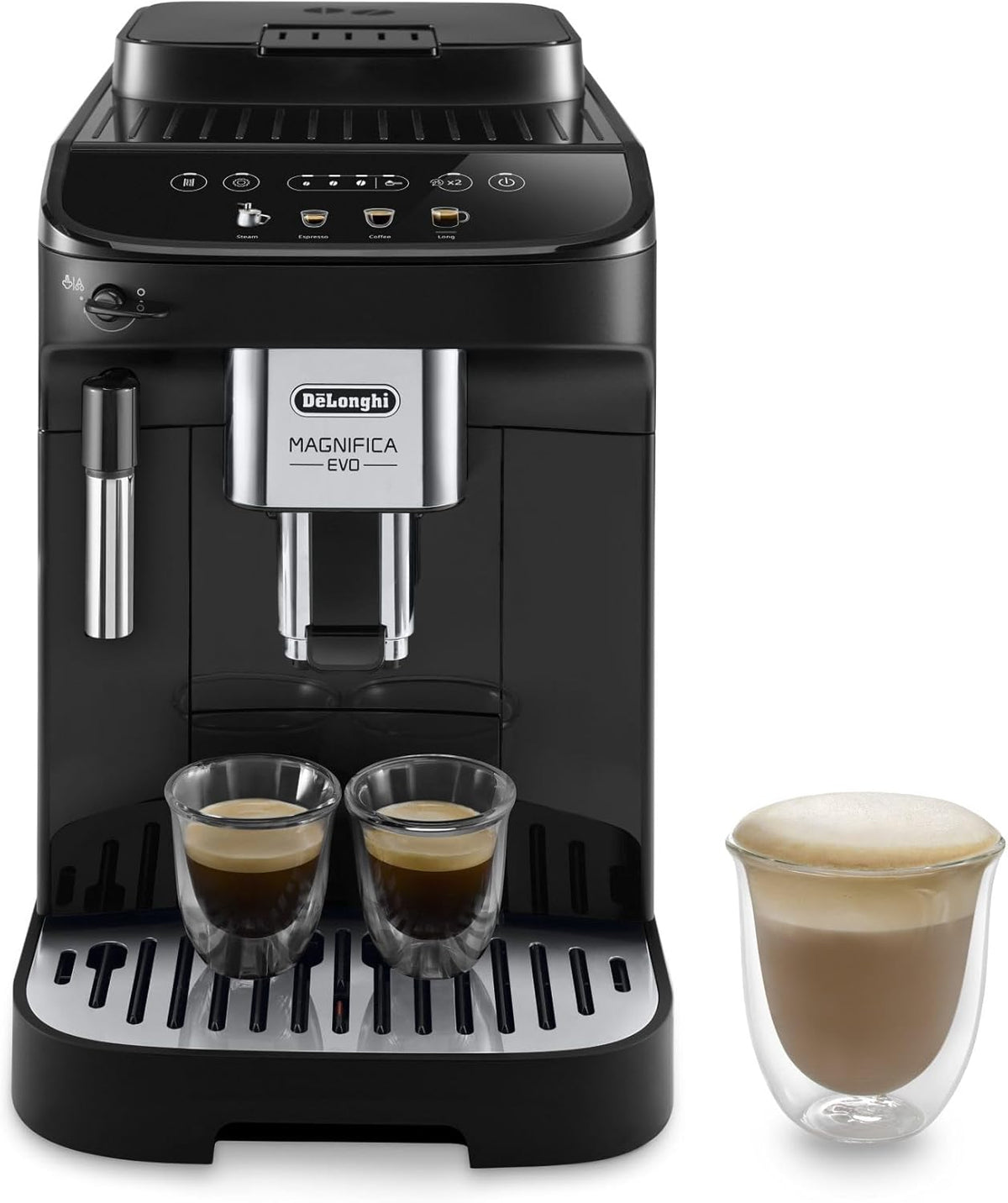 De Longhi Magnifica Evo ECAM290.21.B - Machine expresso automatique à grains noire - Réservoir 1,8 L broyeur intégré - 4 recettes écran tactile couleur et mousseur manuel