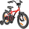 PROMETHEUS BICYCLES - Vélo BMX enfant 16 pouces cadre acier - Rouge et noir pour 4 à 5 ans - Frein rétropédalage stabilisateurs et accessoires