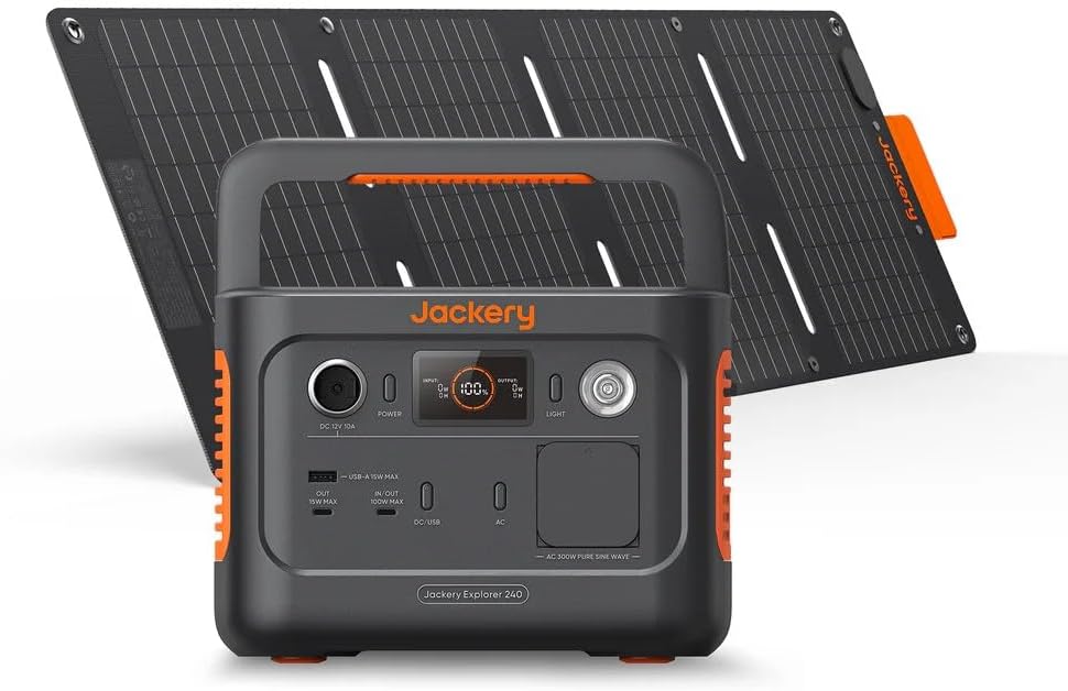 Jackery Explorer 240 v2 Générateur solaire portable 256Wh - Batterie LFP avec panneau solaire 40W - Sortie CA 300W USB C 100W pour camping et urgence