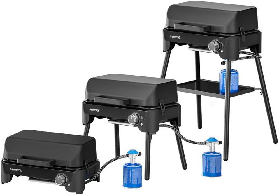 Campingaz Tour & Grill S Barbecue à gaz portable - Utilisation table ou sur pied avec couvercle - Barbecue extérieur 2400 W pour camping balcon terrasse