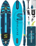 Skatinger Paddle gonflable extra large - Stand Up Paddle bleu 335 x 89 cm - Charge maximale 450 livres pour famille - Sac 100 L bandoulière et aileron