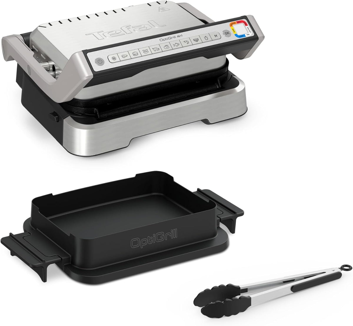 Tefal OptiGrill 4 en 1 GC776D10 - Grill électrique intelligent pour 4 personnes - 9 programmes mode manuel métal 34,5 x 36,7 x 18,9 cm - Ouverture 180 degrés