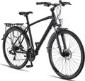 Licorne Bike Trekking - Vélo hybride 28 pouces cadre aluminium noir - 21 vitesses avec suspension avant - Béquille porte bagages et trousse outils