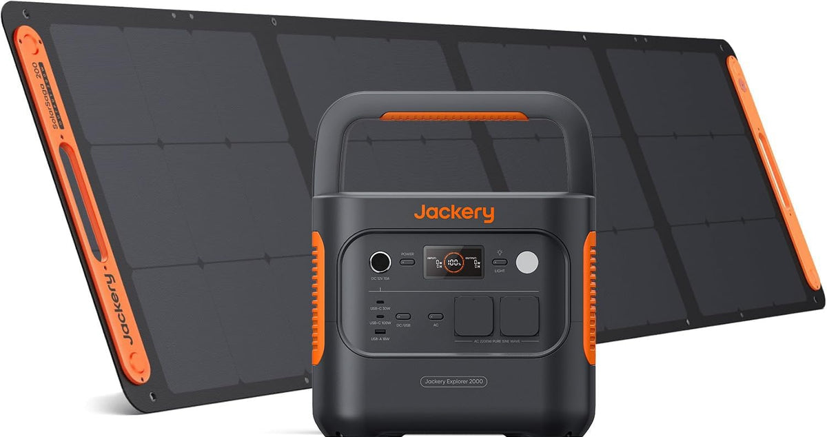 Jackery Explorer 2000 v2 Générateur solaire portable 2042Wh - Batterie LiFePO4 2200W avec panneau solaire 200W - Station électrique camping camping-car et urgence