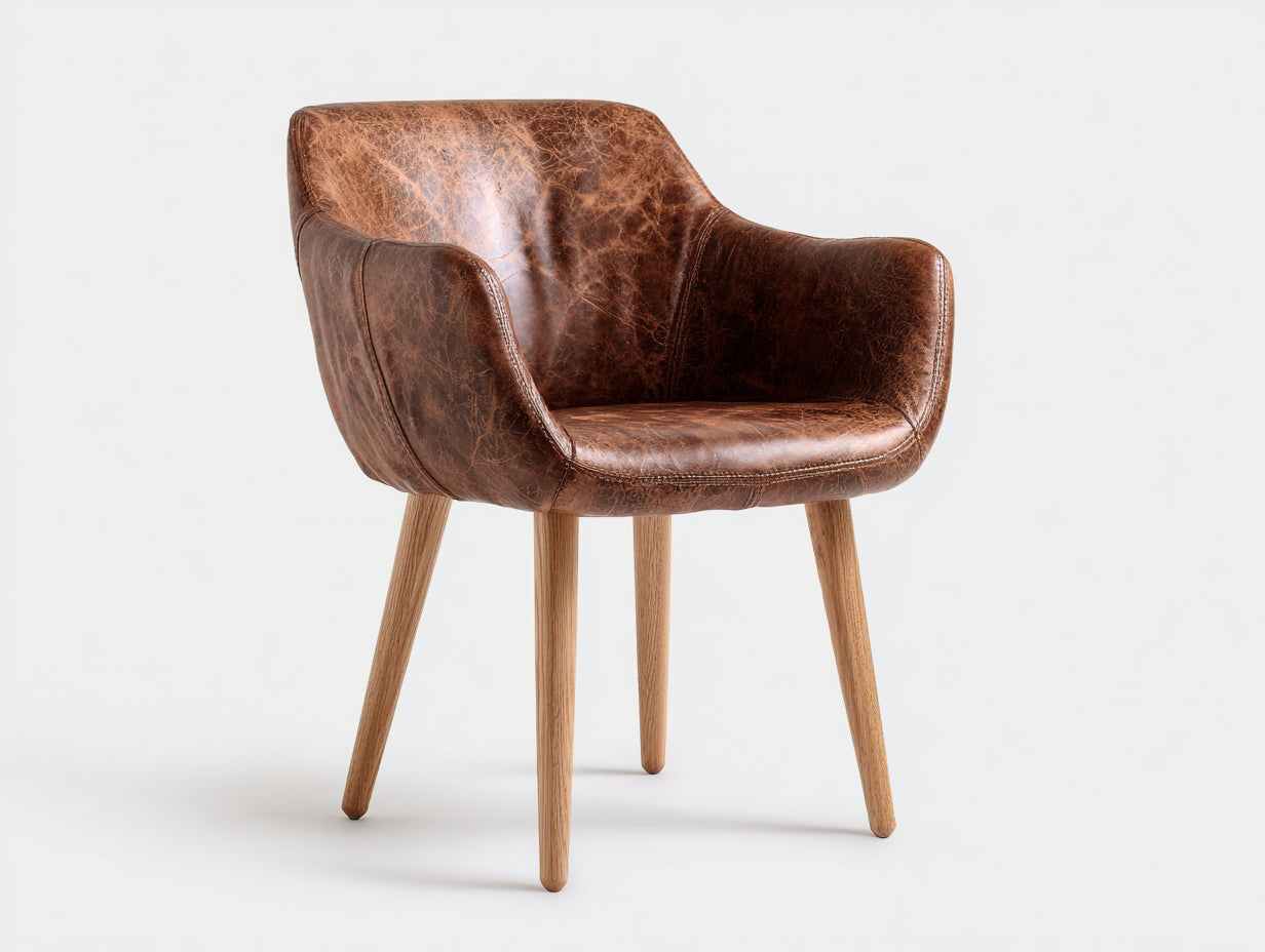 Chaise de salle à manger avec accoudoirs - Simili cuir-Bois - 66x67x84 cm - Marron foncé-Bois clair - Style industriel