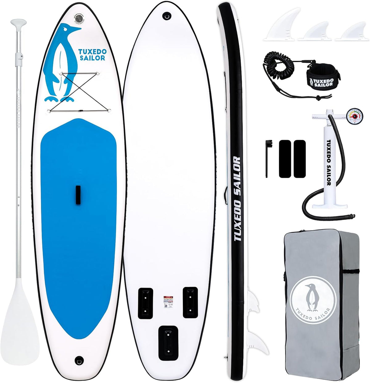 Tuxedo Sailor Planche Stand Up Paddle Gonflable SUP - Paddle board PVC bleu avec accessoires complets - Planche adulte 320 x 83 cm charge maximale 350 livres