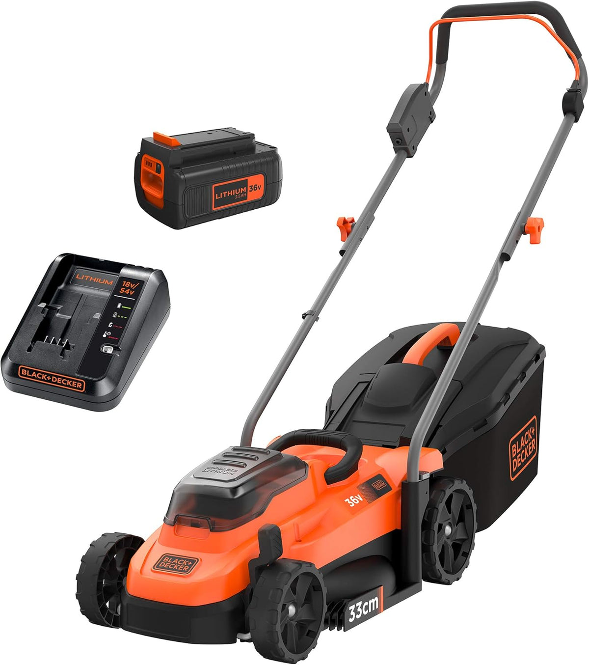 Tondeuse à gazon sans fil BCMW3336L1 36V - Coupe 33cm avec batterie 2,5Ah - Réglage hauteur jusqu'à 65mm