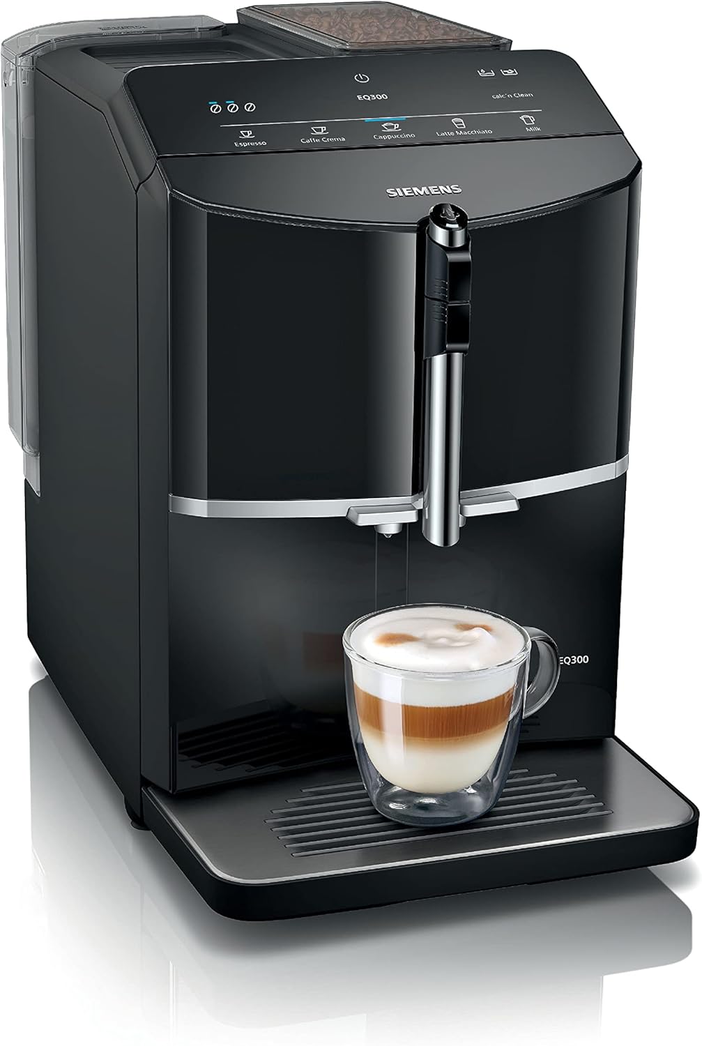 Siemens EQ300 TF301E19 - Machine expresso automatique noir piano - Réservoir 1,4 L moulin ceramDrive intégré - milkPerfect fonction oneTouch pour cappuccino espresso latte moka