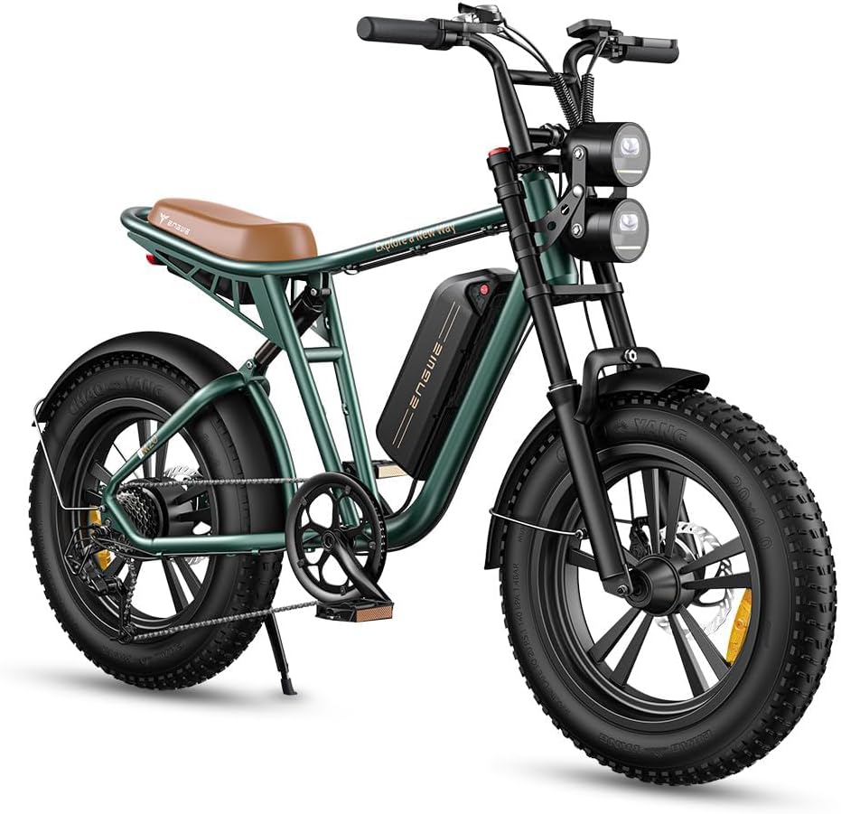 ENGWE M20 M1 - Vélo électrique adulte pneus larges 20 x 4 pouces - Vert cadre aluminium 7 vitesses suspension intégrale - Batterie simple ou double et antivol