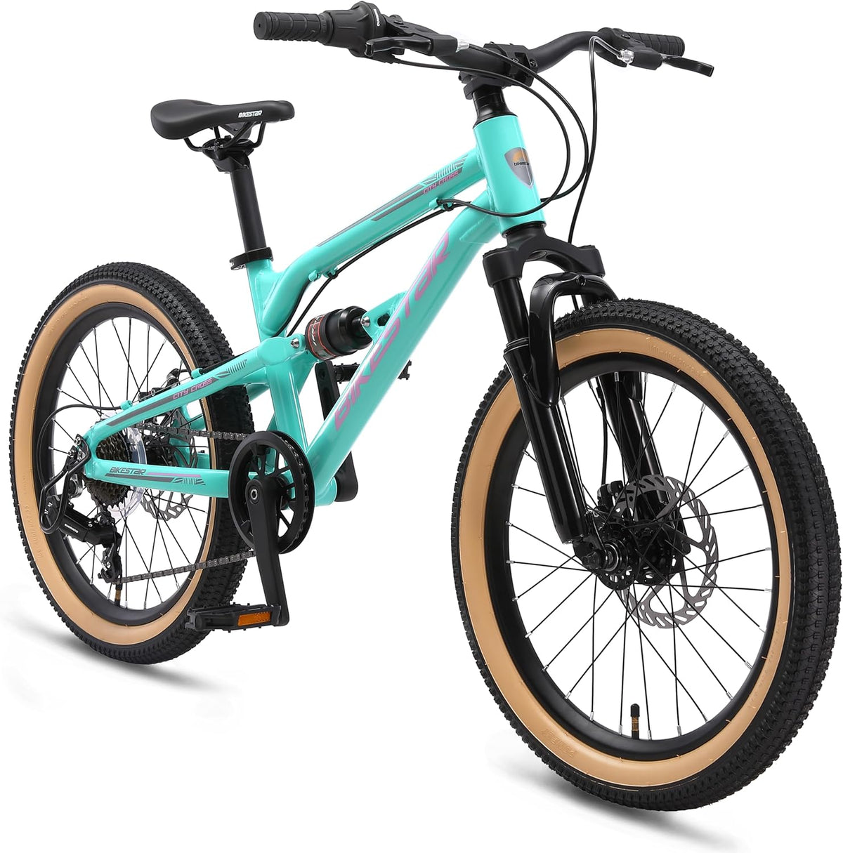 BIKESTAR - VTT enfant 20 pouces cadre aluminium turquoise - 7 vitesses Shimano avec suspension intégrale - Freins à disque pour enfants dès 6 ans