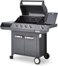 BRASERO Emma Gun Metal Barbecue à gaz 4 feux - Système FlexiGrill avec brûleur latéral - Surface cuisson 64 x 41,5 cm et puissance 15,1 kW