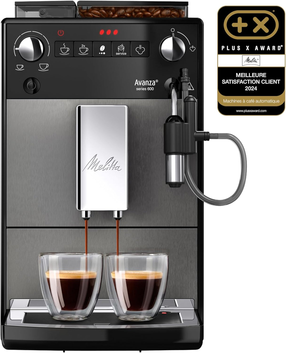 Melitta Avanza F270 100 - Machine expresso automatique à grains grise 1450 W - Réservoir 1,5 L broyeur et extraction des arômes - Easy Cappuccinatore mode 1 ou 2 tasses