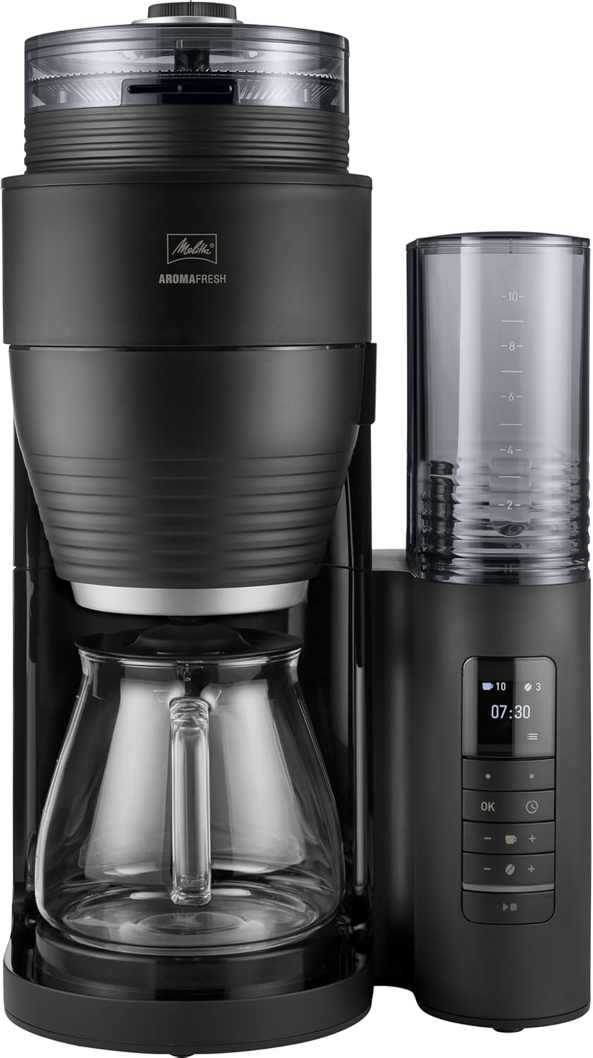 Melitta AromaFresh Glass Pro X Cafetière filtre automatique - Moulin à grains intégré et verseuse en verre - Minuterie et capacité 10 tasses
