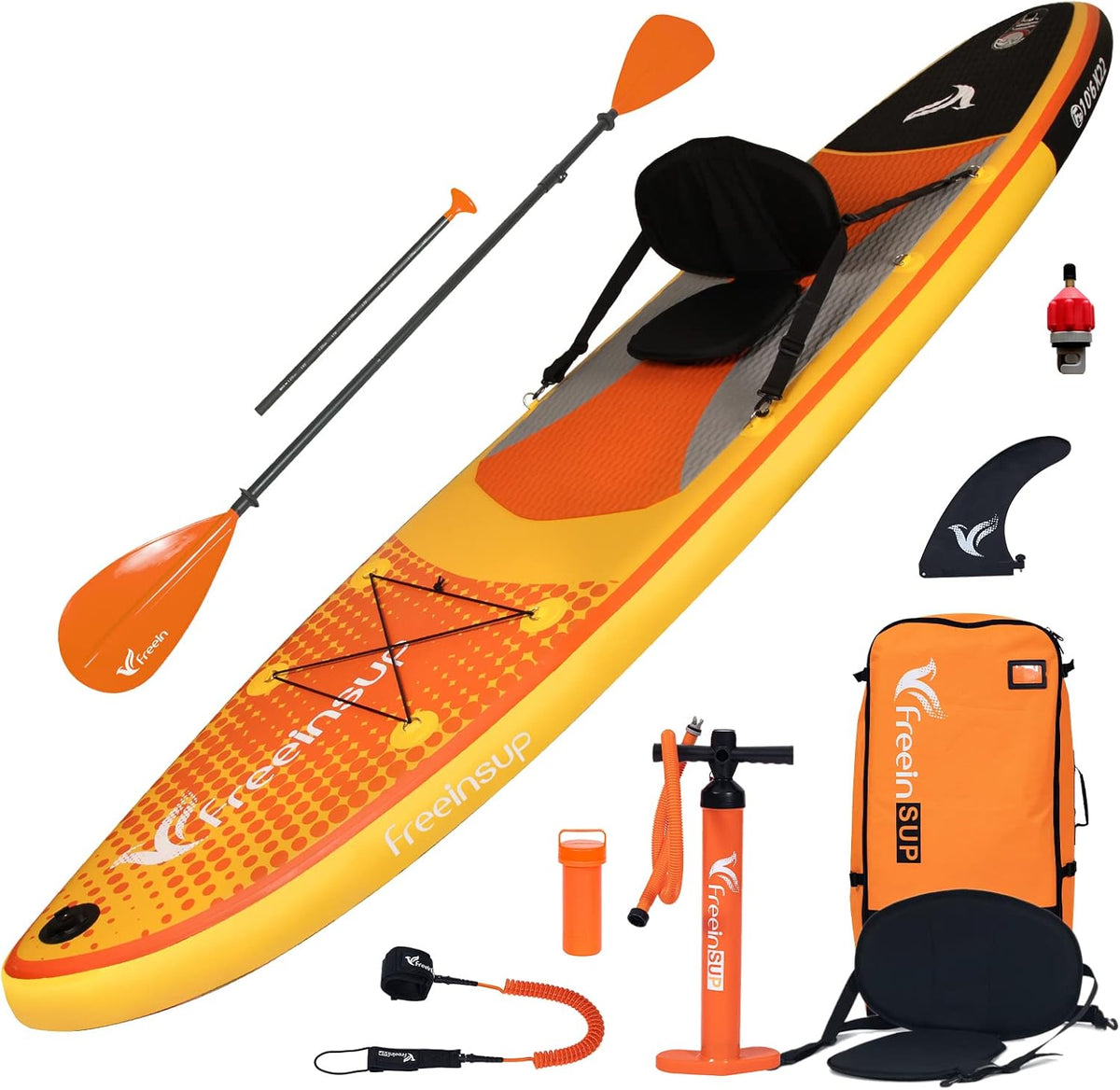 Freein Planche SUP Gonflable avec siège kayak - Paddle Board adulte 305 x 84 x 15 cm - Kit ISUP avec pagaie et adaptateur pompe