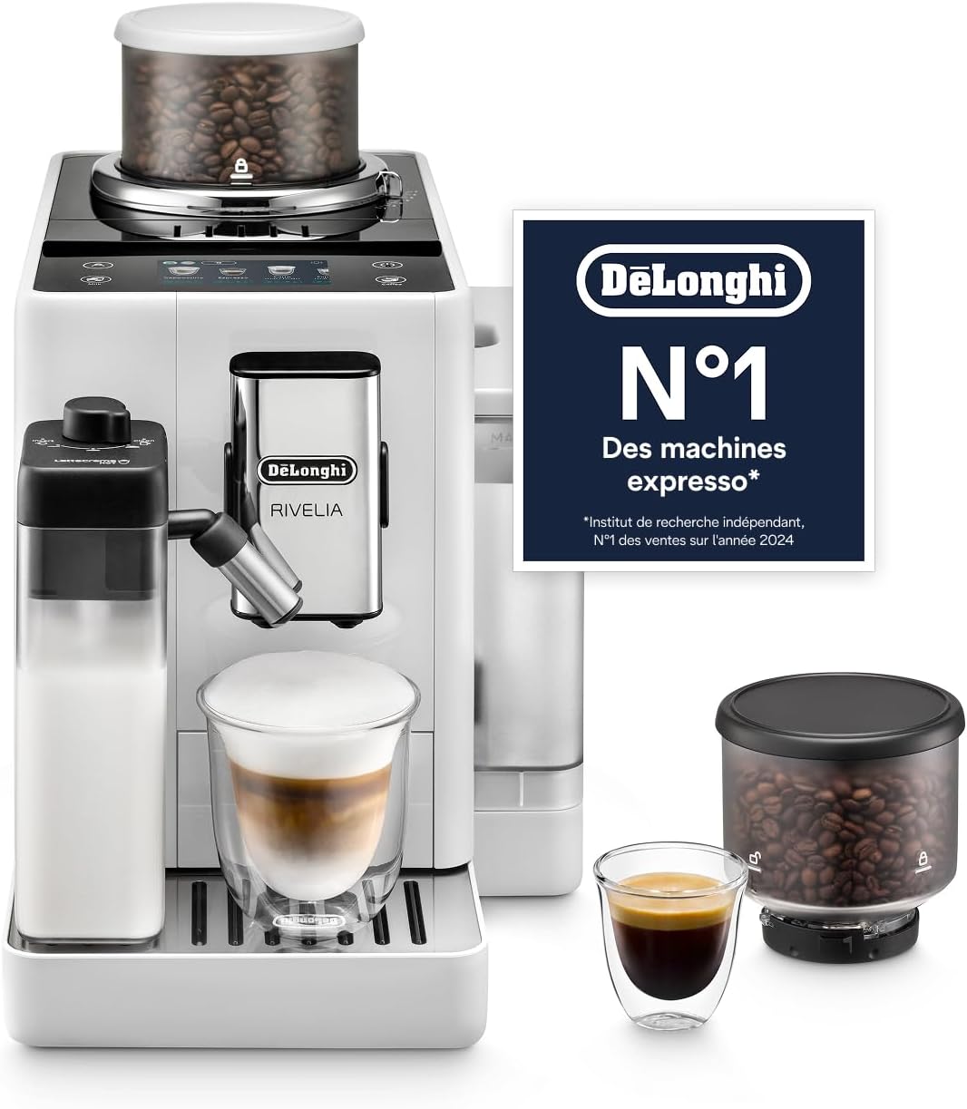 De'Longhi Rivelia EXAM440.55.W Machine à café automatique - LatteCrema mousseur à lait - 16 boissons et réservoir à grains interchangeable