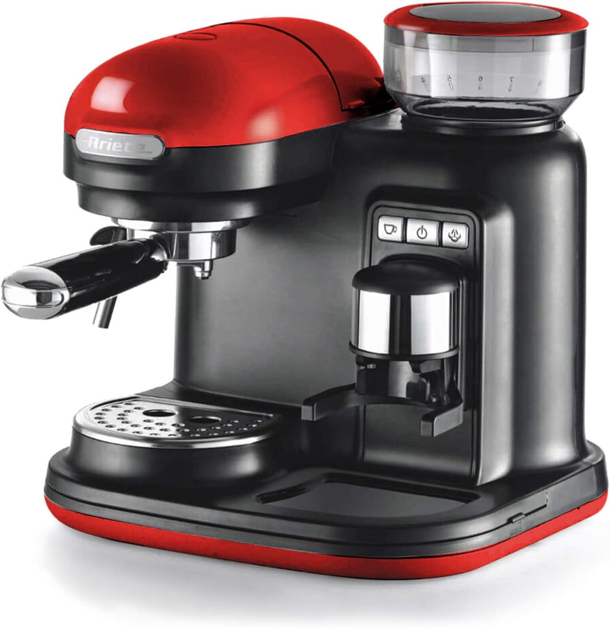 Ariete 1318 Café Express Machine espresso 15 bar 1080 W - Cafetière rouge avec moulin à café intégré et mousseur à lait