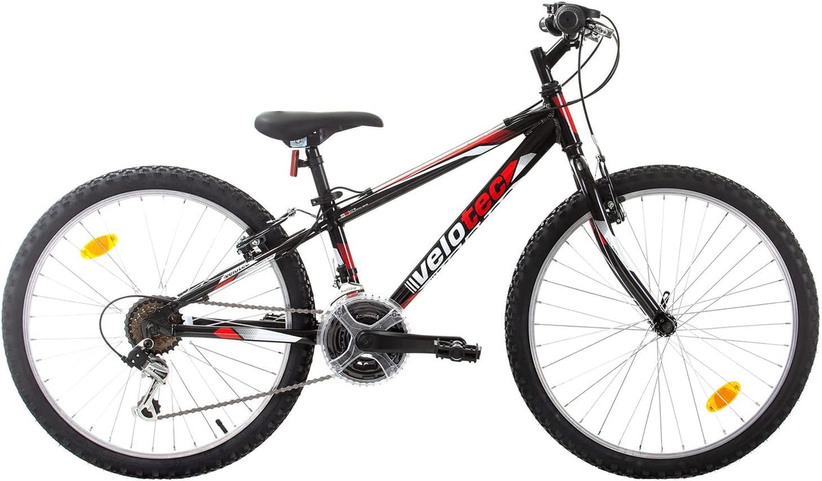 Multibrand Tempo - VTT enfant 24 pouces cadre aluminium - Noir et rouge 18 vitesses pour taille 130 à 155 cm - Freins V Brake et réflecteur