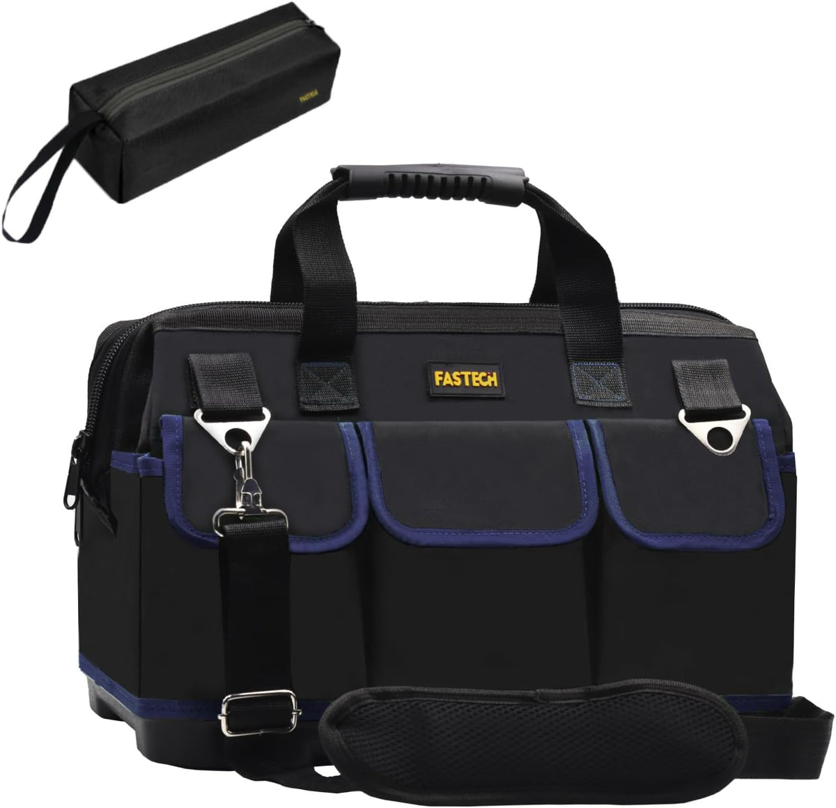 FASTECH - Sac à outils 45,7 cm en tissu Oxford - Bleu foncé avec grande ouverture et bandoulières - Rangement étanche robuste à compartiment unique