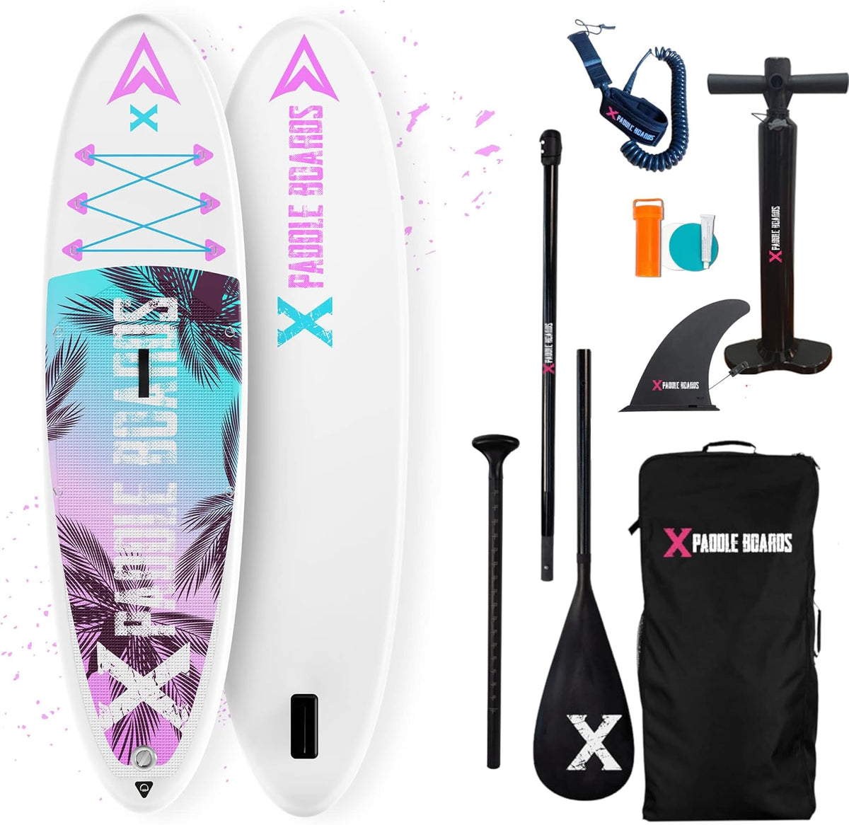 Pinky-X Pack Stand Up Paddle Gonflable Enfant - Planche SUP 280 x 76 x 12,5 cm rose avec accessoires - Paddle débutant dès 7 ans jusqu'à adulte