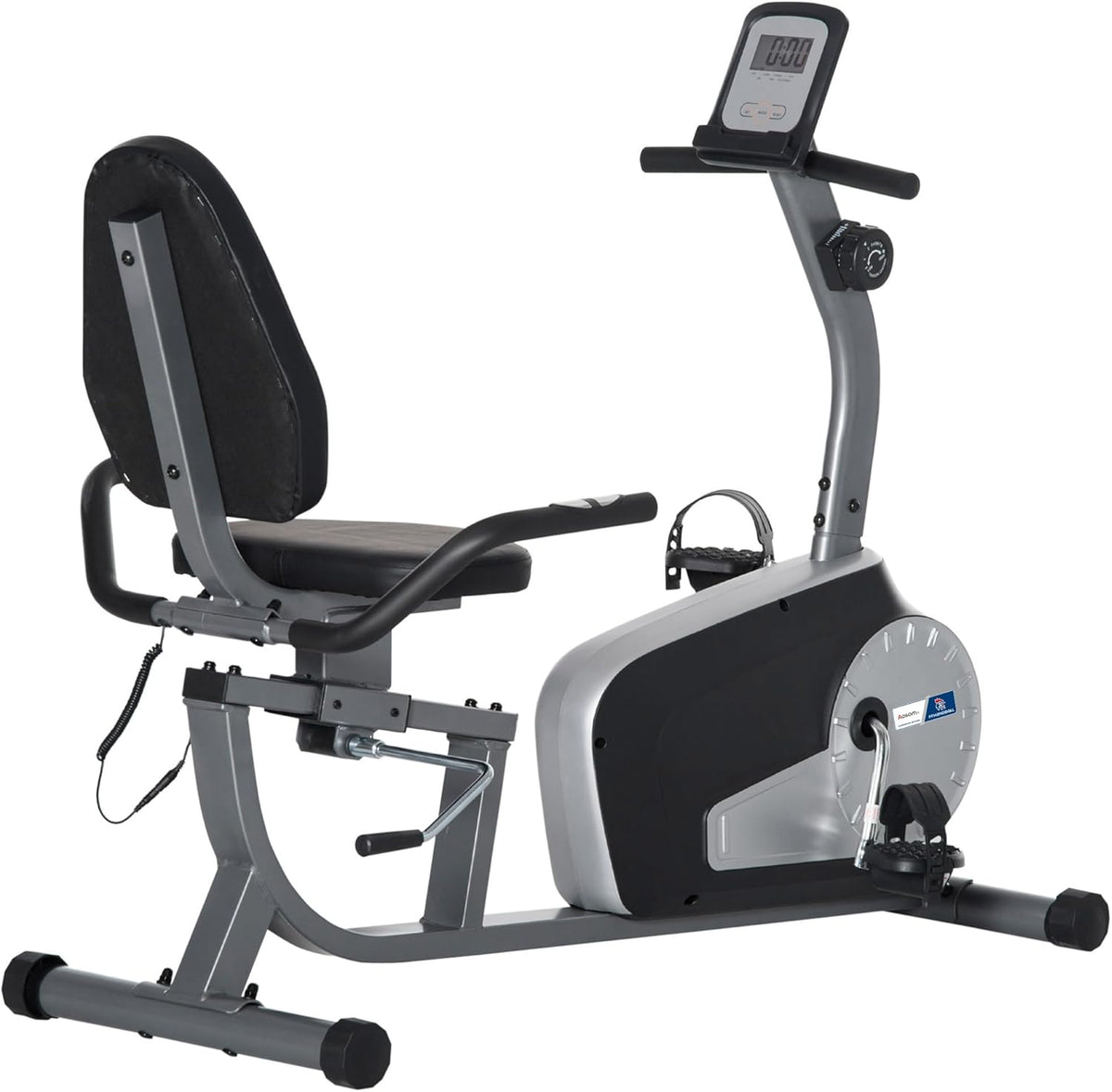 HOMCOM Vélo semi allongé - Vélo couché magnétique gris 137 x 62 x 103 cm - Charge maximale 110 kg et 8 niveaux - Écran LCD multifonction et siège réglable