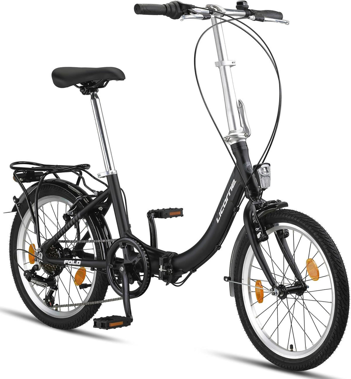 Licorne Bike Fold Premium - Vélo pliant adulte cadre aluminium 28 pouces - Noir anthracite 6 vitesses - Système Quick Fold porte bagage béquille et sonnette