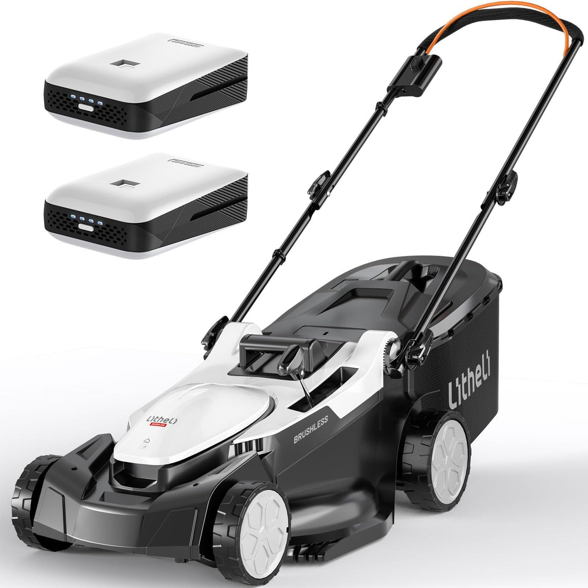 Litheli Tondeuse à gazon sans fil 43cm - Moteur Brushless avec 2 batteries 20V 4Ah - Bac 40L et hauteur réglable 25 à 75mm