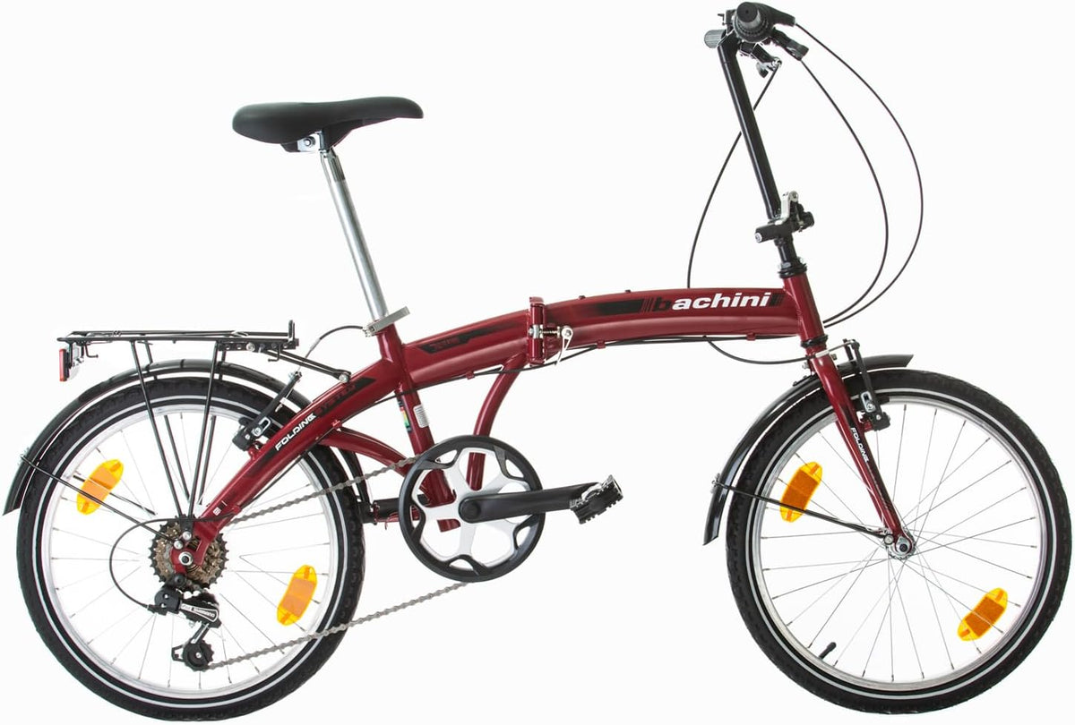 Multibrand Folding - Vélo pliant 20 pouces acier inoxydable rouge et blanc - 6 vitesses pour taille 155 à 185 cm - Freins V Brake garde boue sonnette et porte bagages