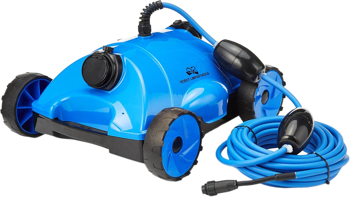 Produits QP Bluek 500351AZ - Robot piscine électrique pour nettoyage du fond - Bleu plastique avec câble 15 m - Filtration améliorée et télécommande