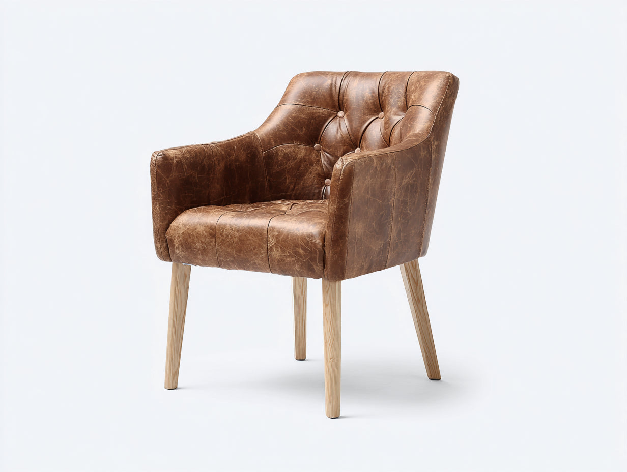 Chaise de salle à manger avec accoudoirs - Simili cuir-Bois - 68x72x90 cm - Marron vieilli-Bois clair - Style classique