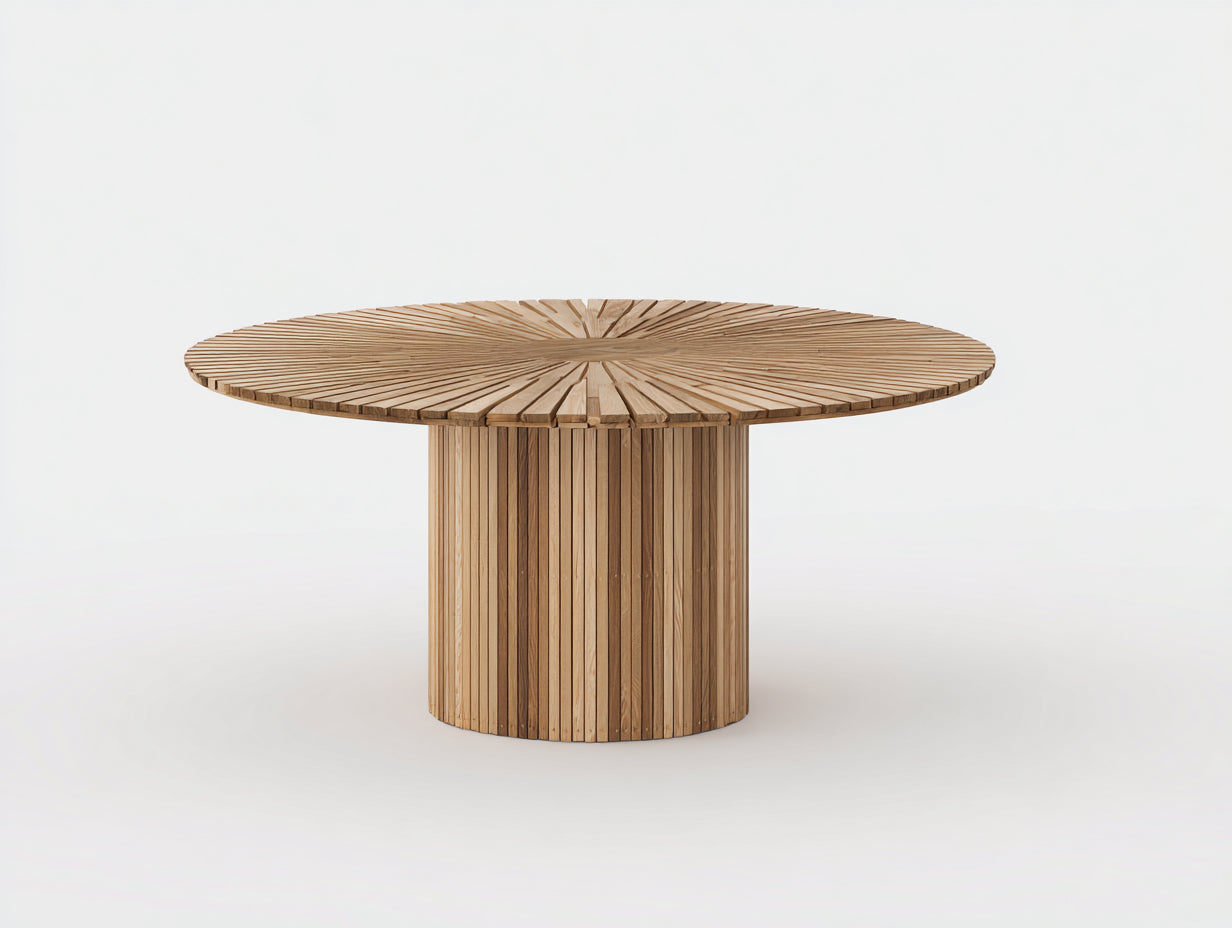 Table de jardin- bois- 150x150x75 cm- bois naturel- design rayonnant