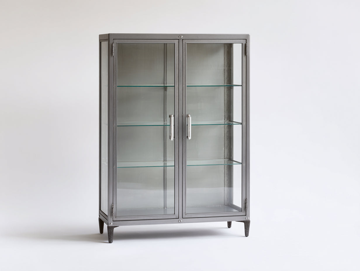 Vitrine - métal-verre - 88x40x156 cm - gris acier - industriel