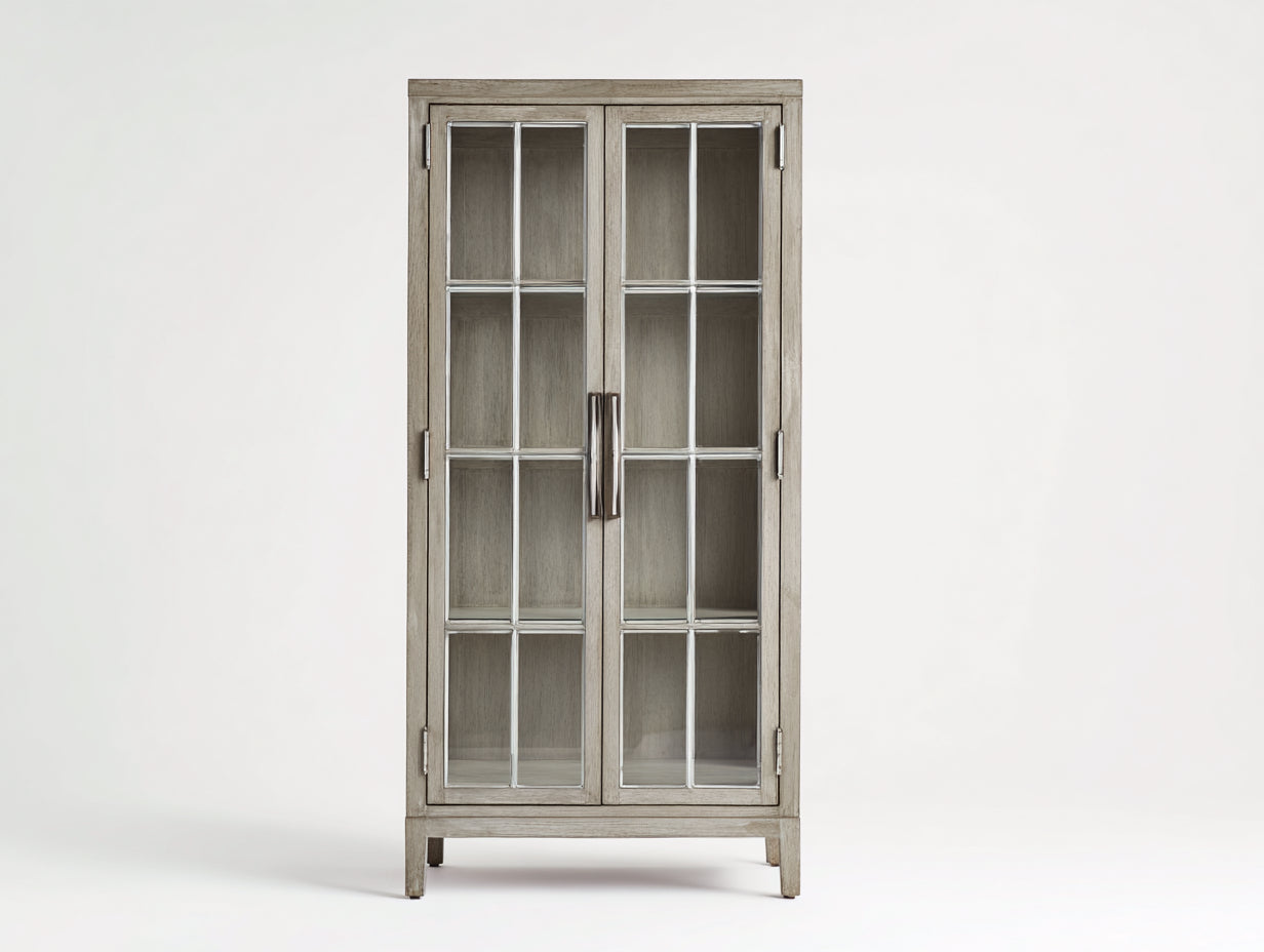 Vitrine - bois-verre-métal - 86x40x182 cm - chêne grisé - contemporain