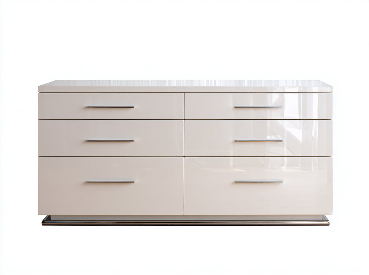 Commode - bois manufacturé-métal - 142x45x78 cm - blanc cassé - contemporain brillant