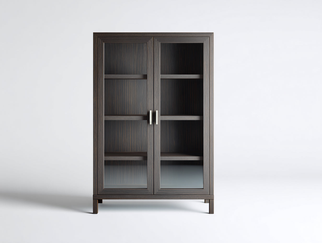 Vitrine - bois-verre-métal - 84x39x148 cm - brun foncé - contemporain
