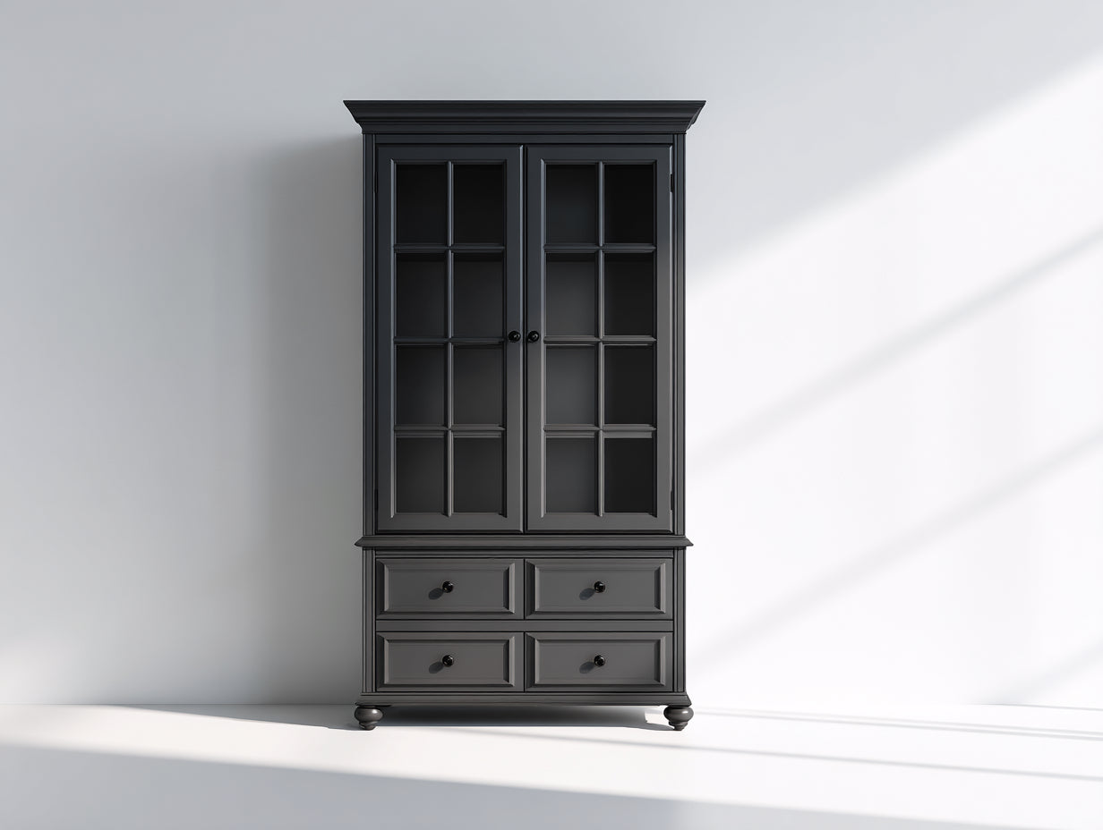 Vitrine - bois-verre-métal - 96x42x198 cm - gris anthracite - classique