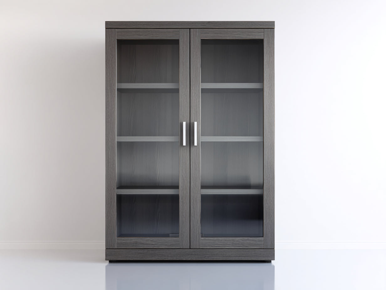 Vitrine - bois-verre-métal - 82x38x146 cm - gris anthracite - moderne