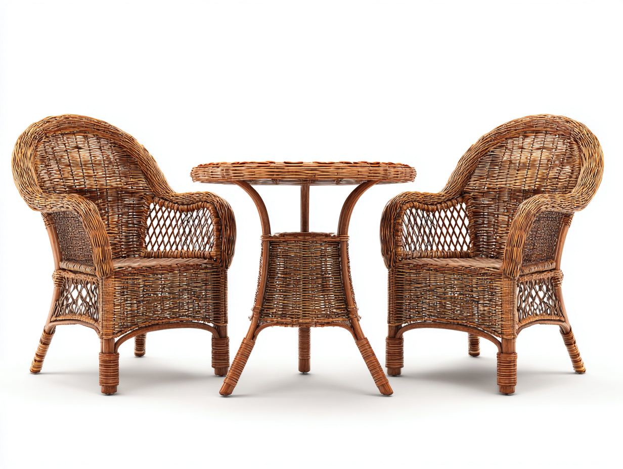 Salon de jardin pour terrasse - rotin - 74x70x90 cm - marron - style bistrot
