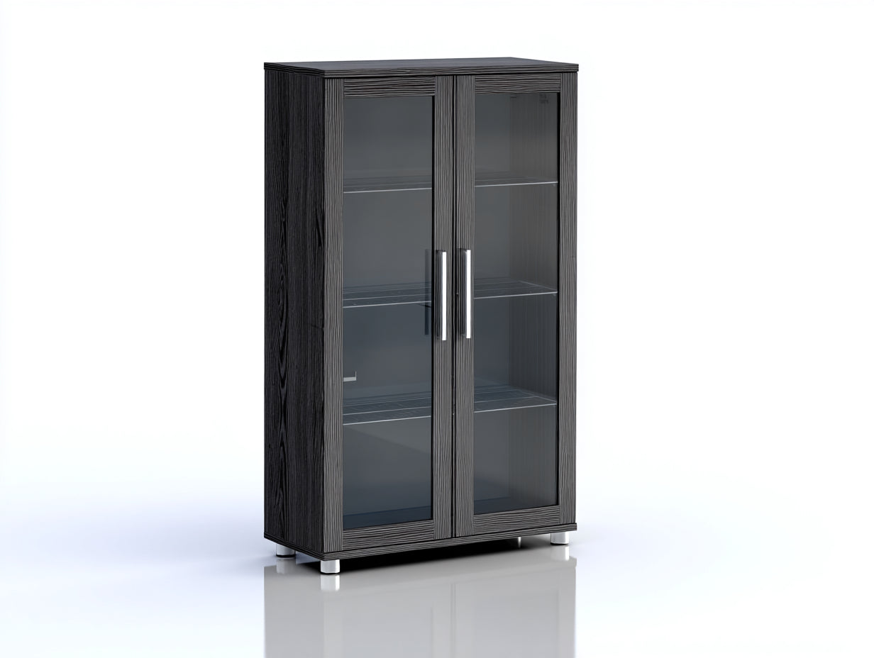 Vitrine - bois-verre-métal - 82x38x121 cm - gris foncé - moderne