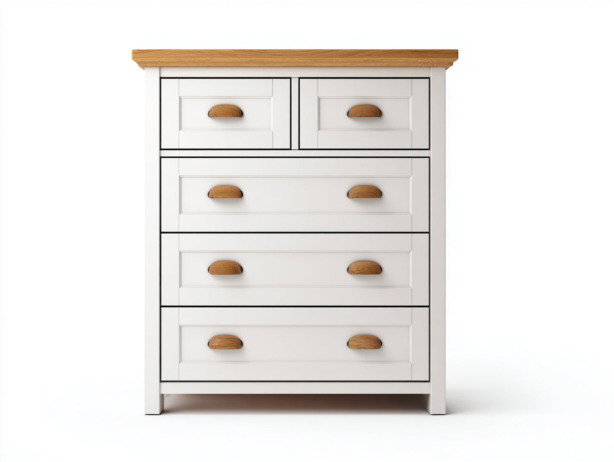 Commode - bois massif-bois manufacturé - 96x44x118 cm - blanc-chêne clair - campagne moderne
