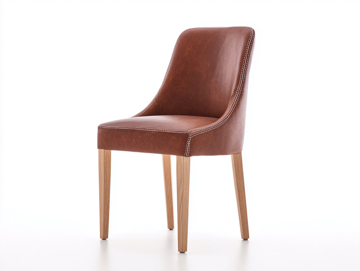 Chaise de salle à manger - Simili cuir-Bois - 52x60x89 cm - Marron-Bois clair - Style contemporain