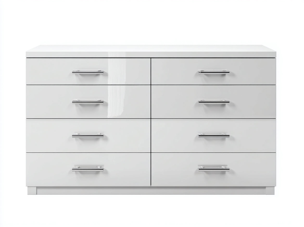 Commode - bois manufacturé-métal - 148x47x88 cm - blanc - contemporain brillant
