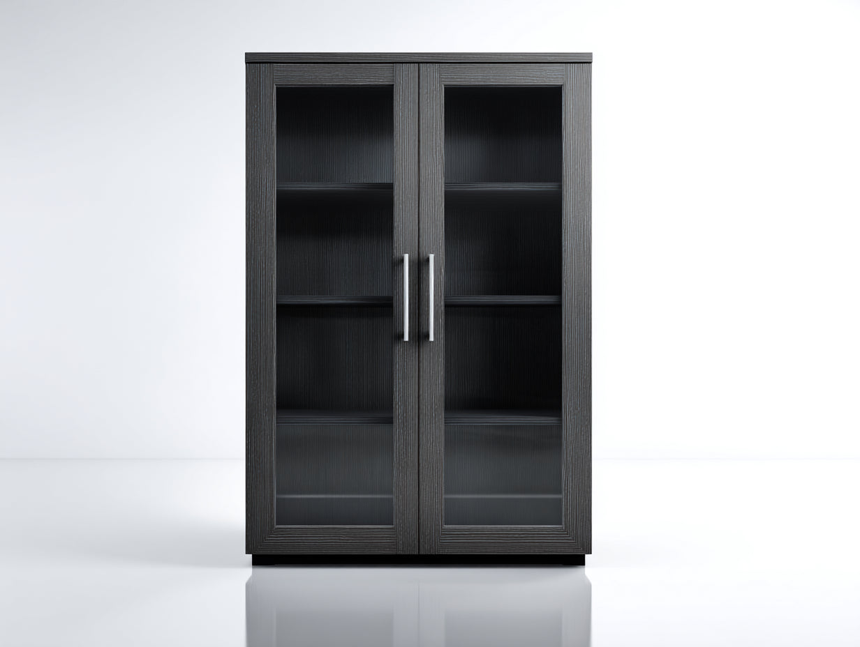 Vitrine - bois-verre-métal - 80x37x132 cm - gris foncé - moderne