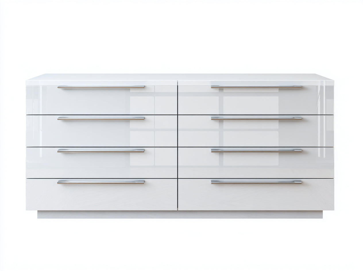 Commode - bois manufacturé-métal - 168x48x84 cm - blanc - contemporain brillant