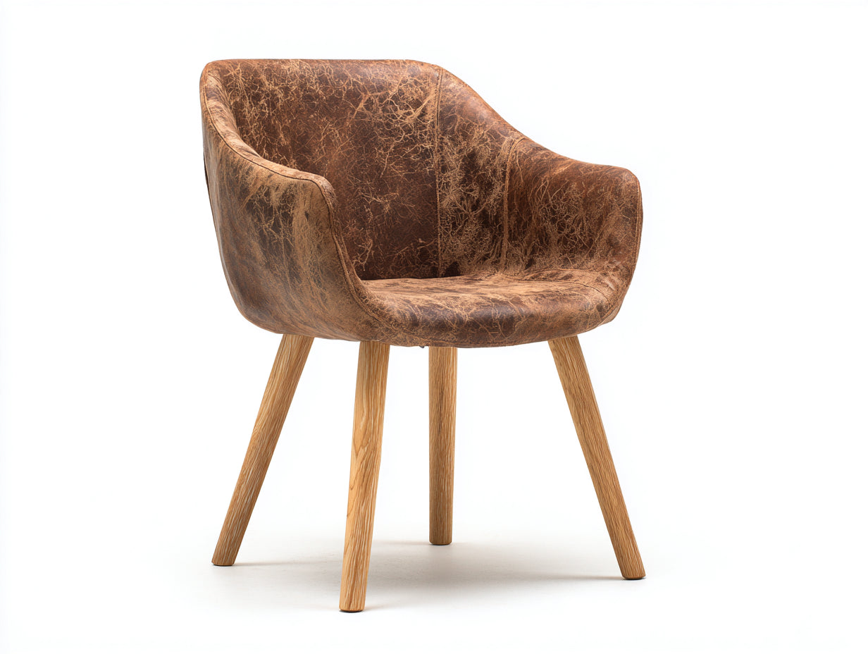 Chaise de salle à manger avec accoudoirs - Simili cuir-Bois - 64x65x82 cm - Marron-Bois clair - Style vintage