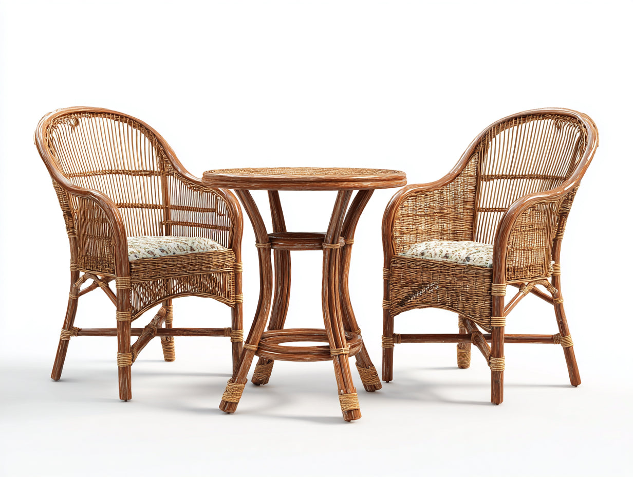 Salon de jardin pour terrasse - rotin-bois - 78x73x96 cm - brun naturel - style bohème